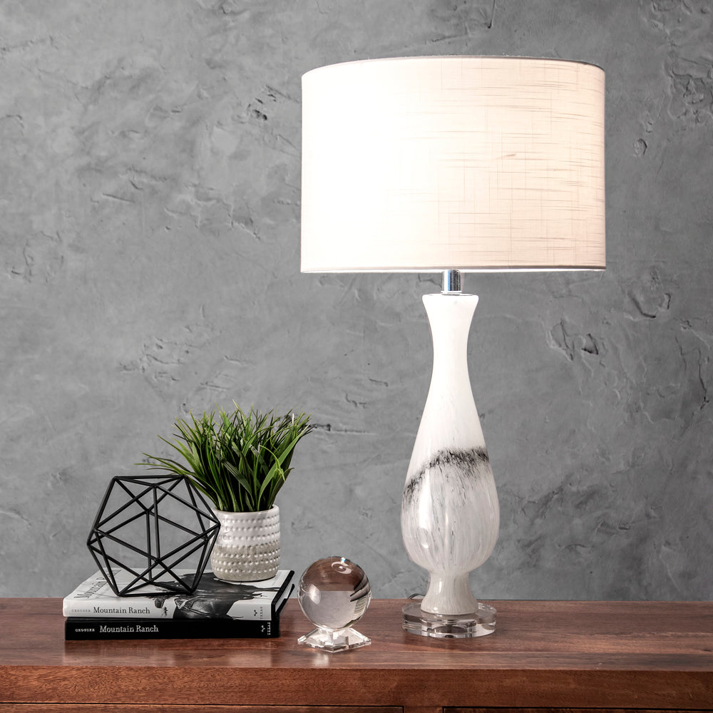 30-inch Glass Marbleized Vase Table Lamp | Off White