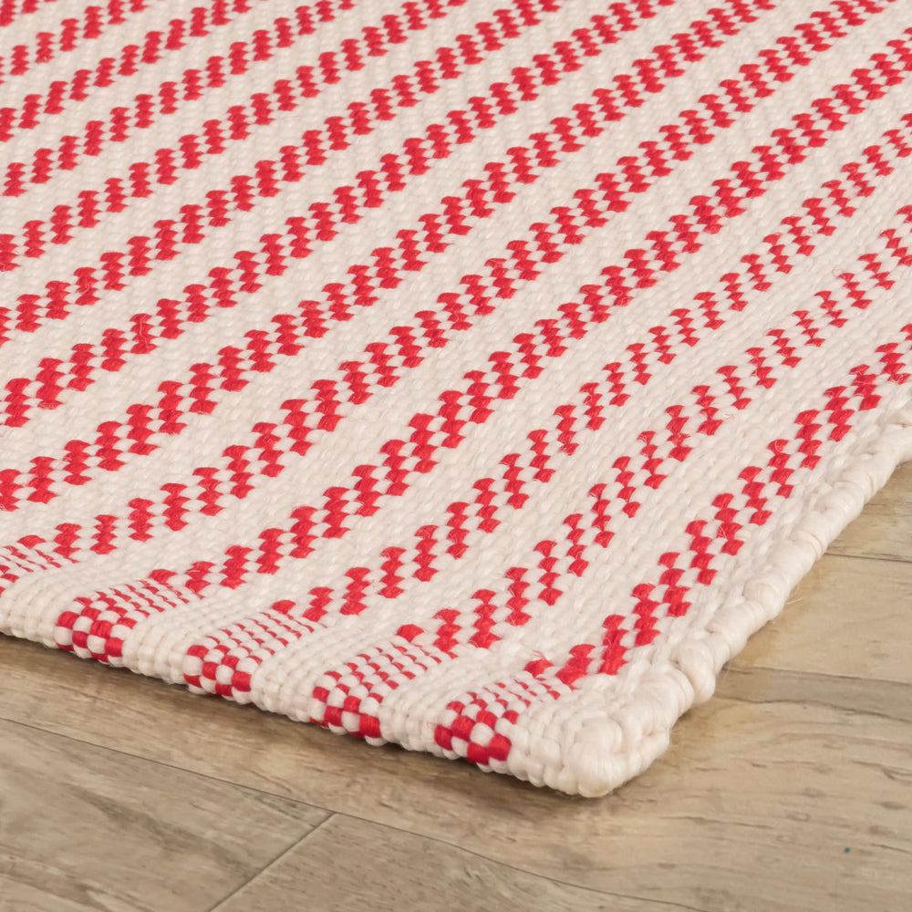Pinstripe Handwoven Indoor/Outdoor Rug | Red/Ivory