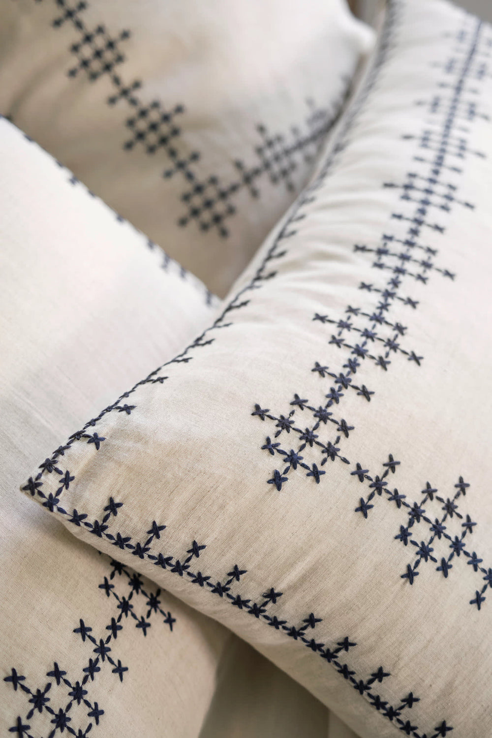 Cross-Stitch Linen Sham | Navy