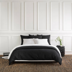 Chalk Stripe Matelasse Duvet Cover | Black