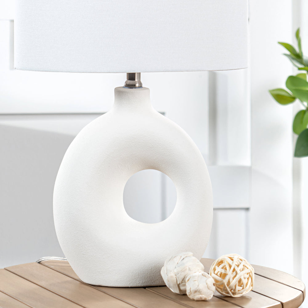 23-inch Ceramic Cutout Chamber Table Lamp | White