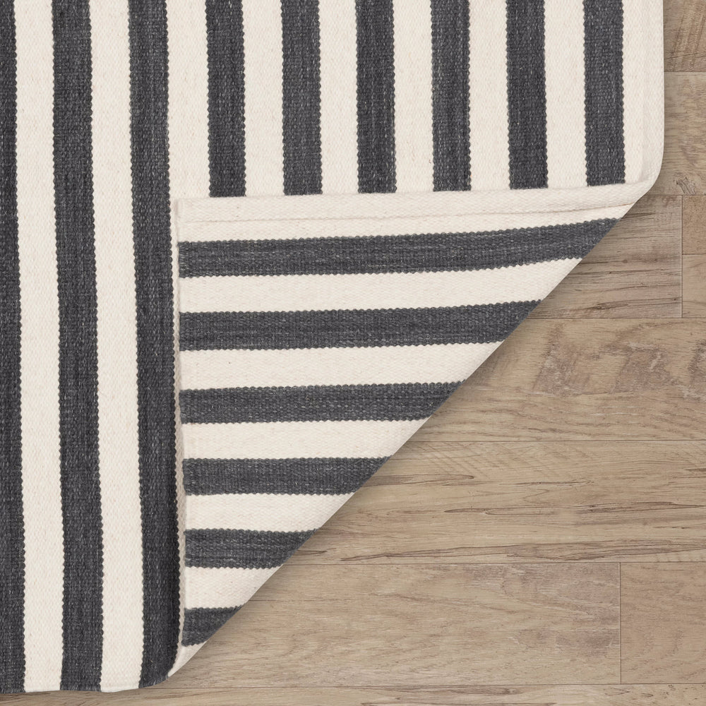Ladder Stripe Handwoven Wool Rug | Black/Ivory