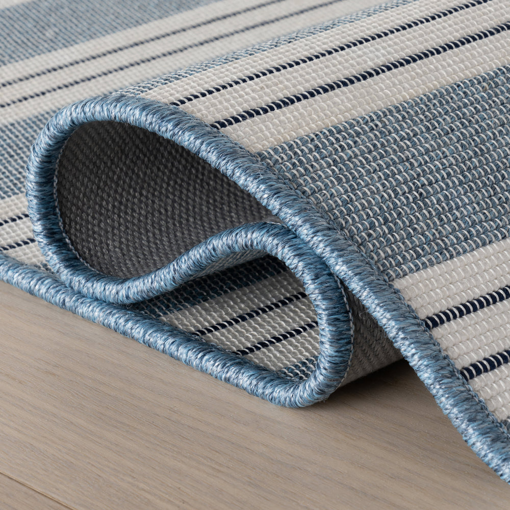 Meredith Wide Striped Indoor/Outdoor Custom Rug | Blue