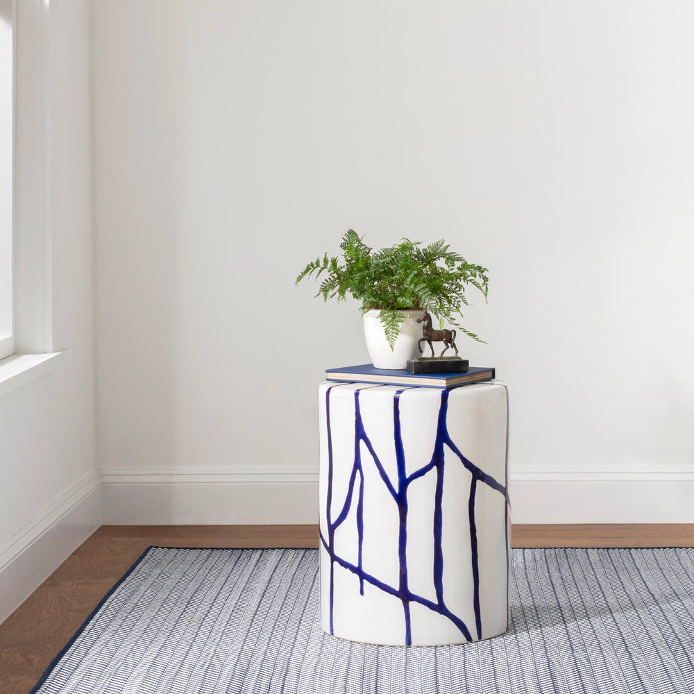 Herringbone Handwoven Indoor/Outdoor Custom Rug | Indigo/White