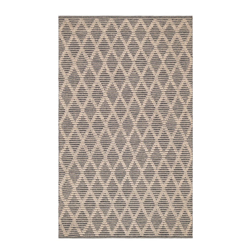 Textured Diamond Handwoven Cotton Rug | Black/Ivory
