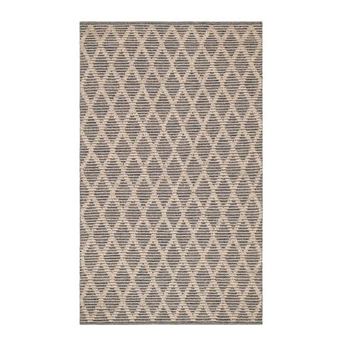 Textured Diamond Handwoven Cotton Rug | Black/Ivory