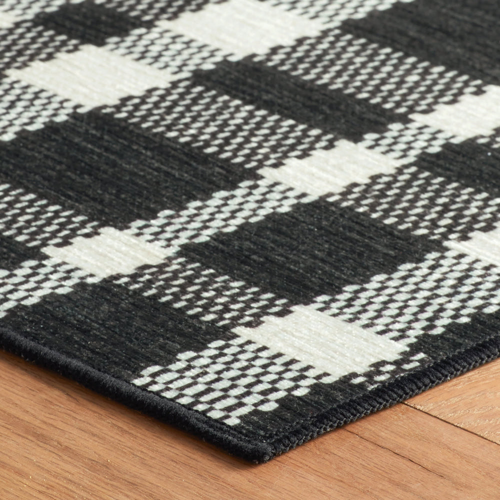 Houston Plaid Machine Washable Rug | Black