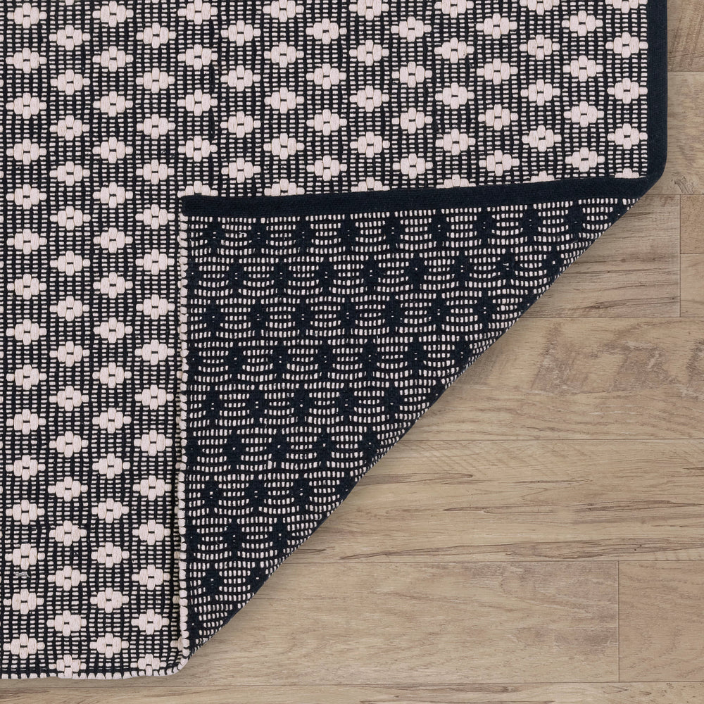 Dainty Diamond Handwoven Cotton Rug | Navy/Ivory