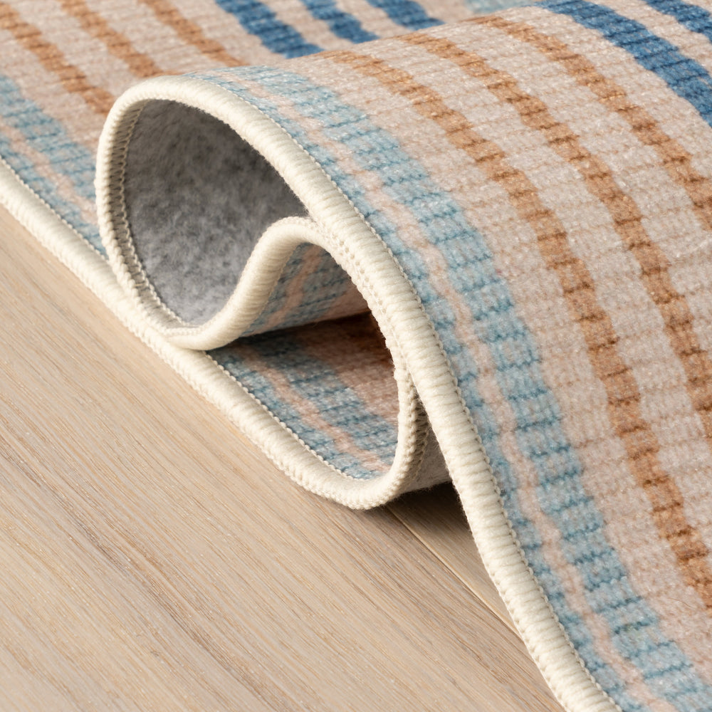 Stockholm Striped Machine Washable Rug | Blue