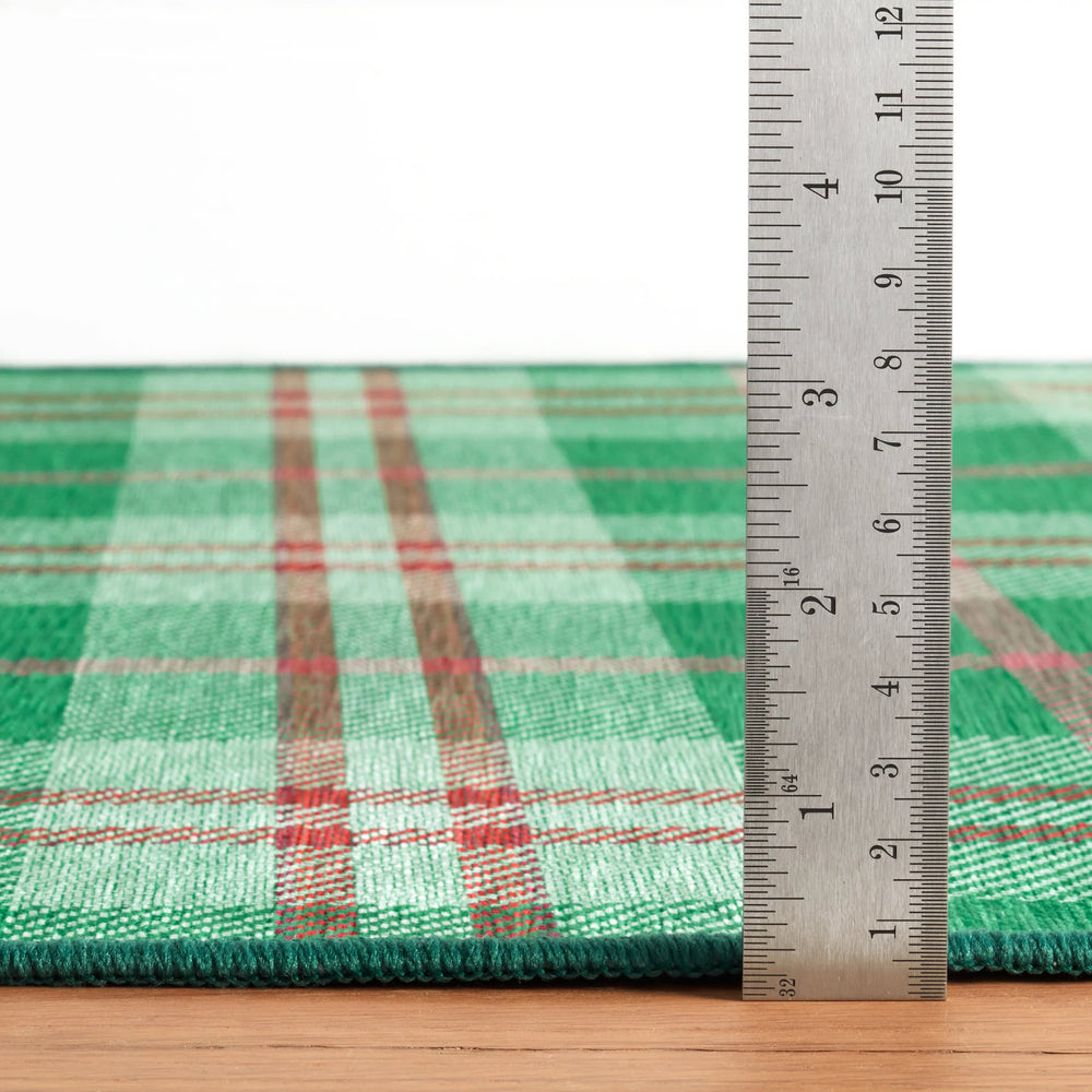 Jolly Plaid Machine Washable Rug | Green
