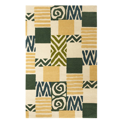 Patchwork Hand Tufted Wool Rug | Green