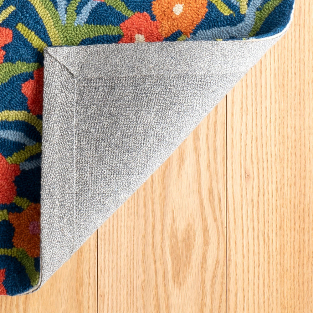 Playful Posies Hand Micro Hooked Wool Rug | Navy