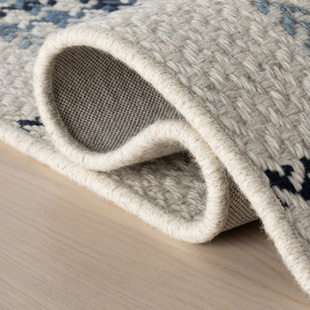 Rhona Plaid Woven Wool Custom Rug | Blue