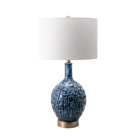 28-inch Tegular Ceramic Flask Table Lamp | Blue