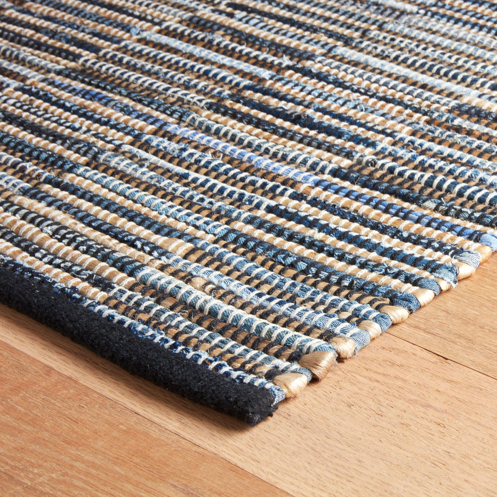 Denim Rag Gridwork Handwoven Cotton Rug | Blue