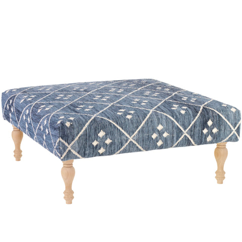 Kota Rug Ottoman Unfinished Tapered Legs | Indigo