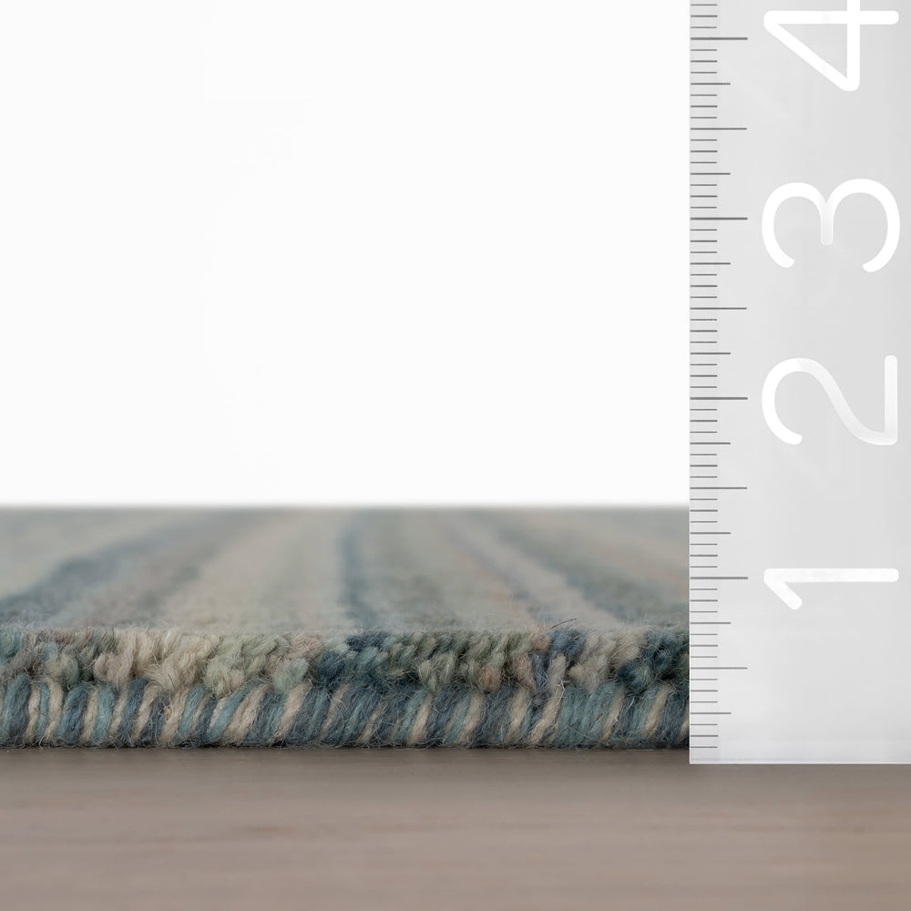 Brindle Stripe Hand Loom Knotted Wool Rug | Blue