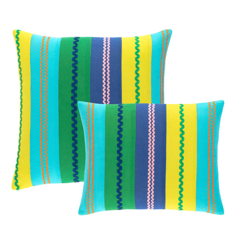 Ric Rac Stripe Decorative Pillow Cover | Blue/Green