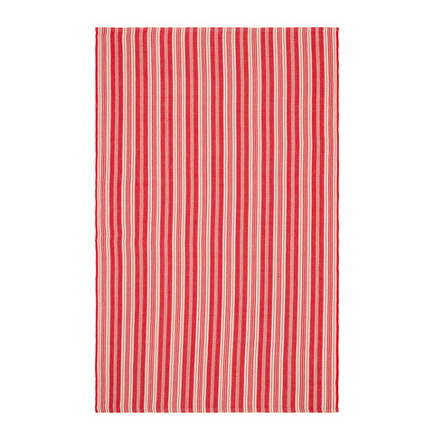 Ticking Stripe Handwoven Indoor/Outdoor Rug | Red/Ivory