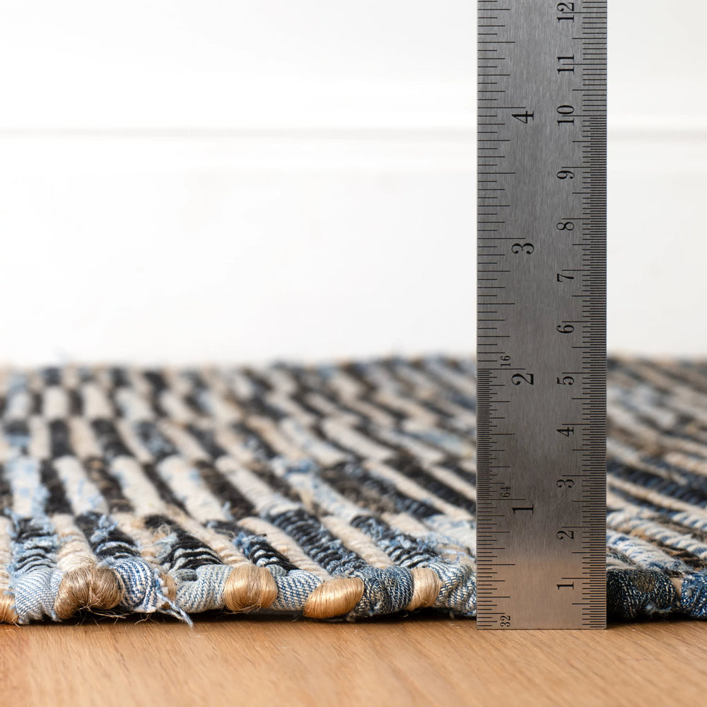 Denim Rag Gridwork Handwoven Cotton Rug | Blue