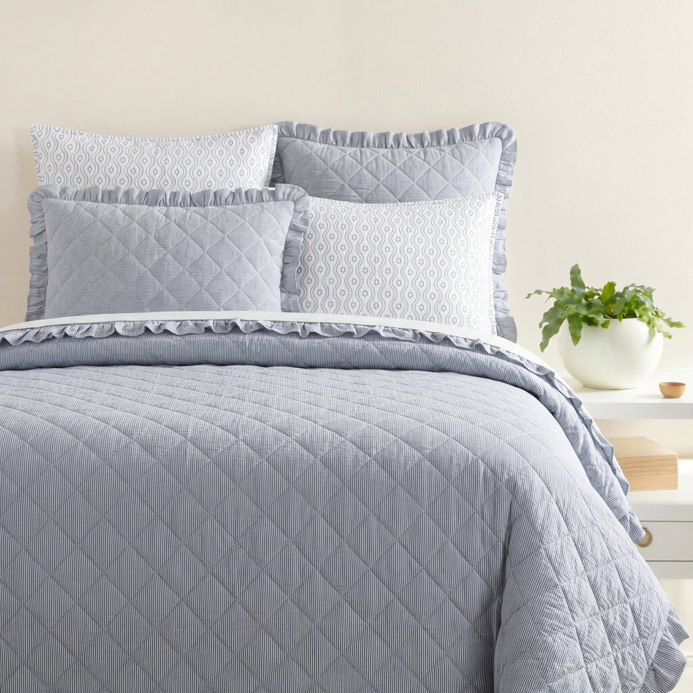 Parris Stripe Linen Quilted Sham | French Blue