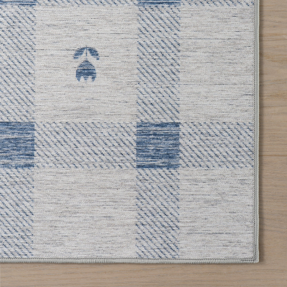 Gingham Machine Washable Rug | Blue