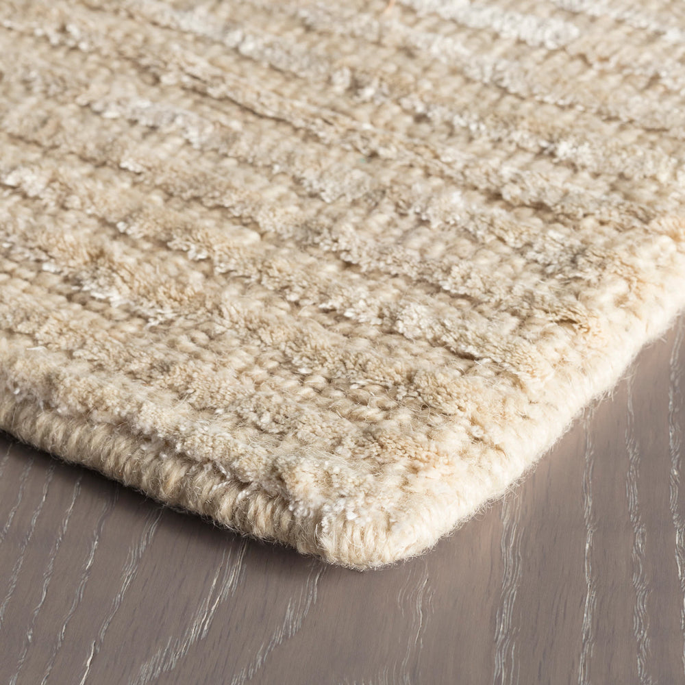 Cut Stripe Hand Knotted Viscosewool Rug | Ivory