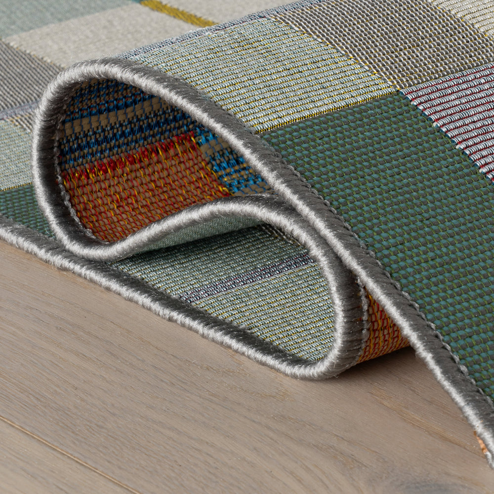 Sundara Modern Plaid Indoor/Outdoor Rug | Blue Multi