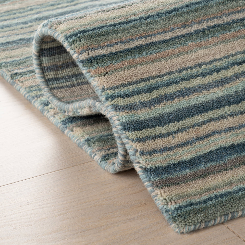 Brindle Stripe Hand Loom Knotted Wool Rug | Blue