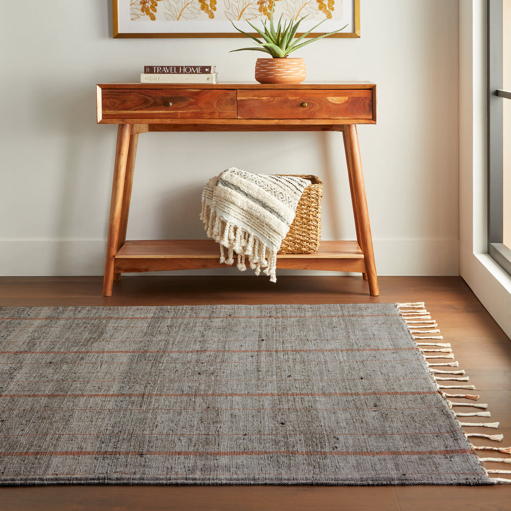 Nare Striped Handmade Cotton Rug | Grey