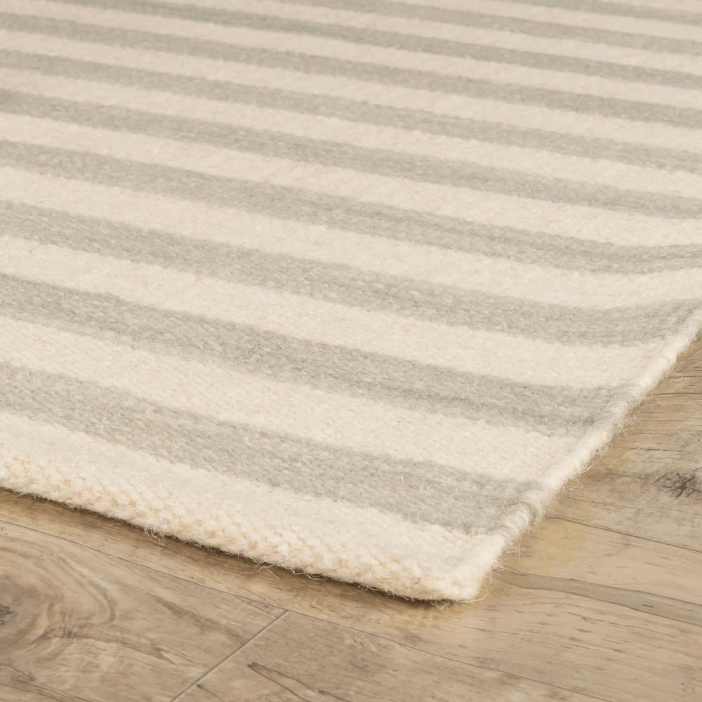 Ladder Stripe Handwoven Wool Rug | Grey/Ivory