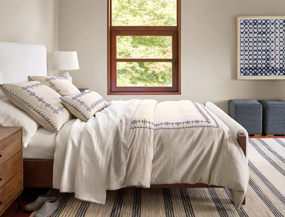 Cross-Stitch Linen Navy Decorative Pillow Cover
