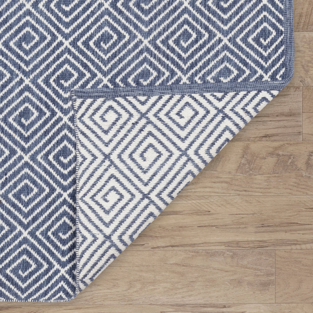 Geo Diamond Handwoven Wool Rug | Blue/Ivory