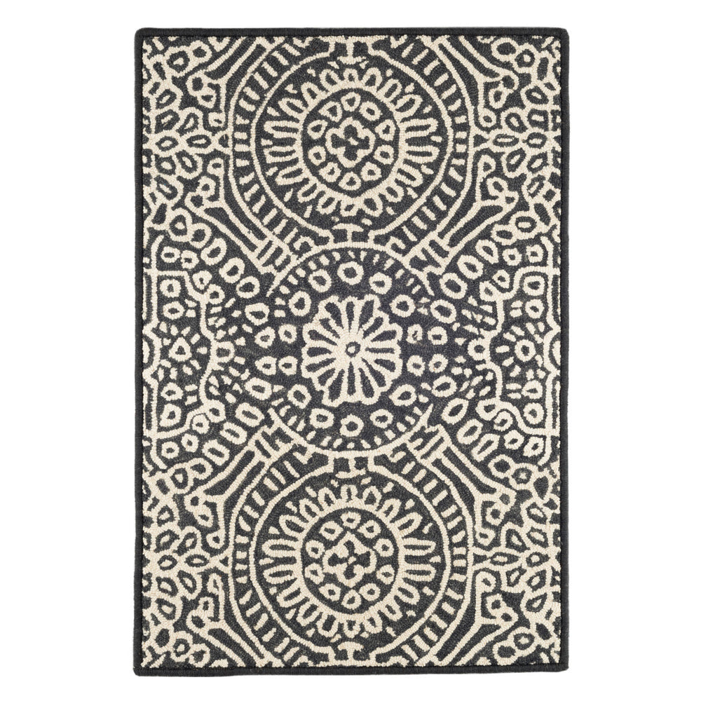 Temple Hand Micro Hooked Wool Custom Rug | Charcoal