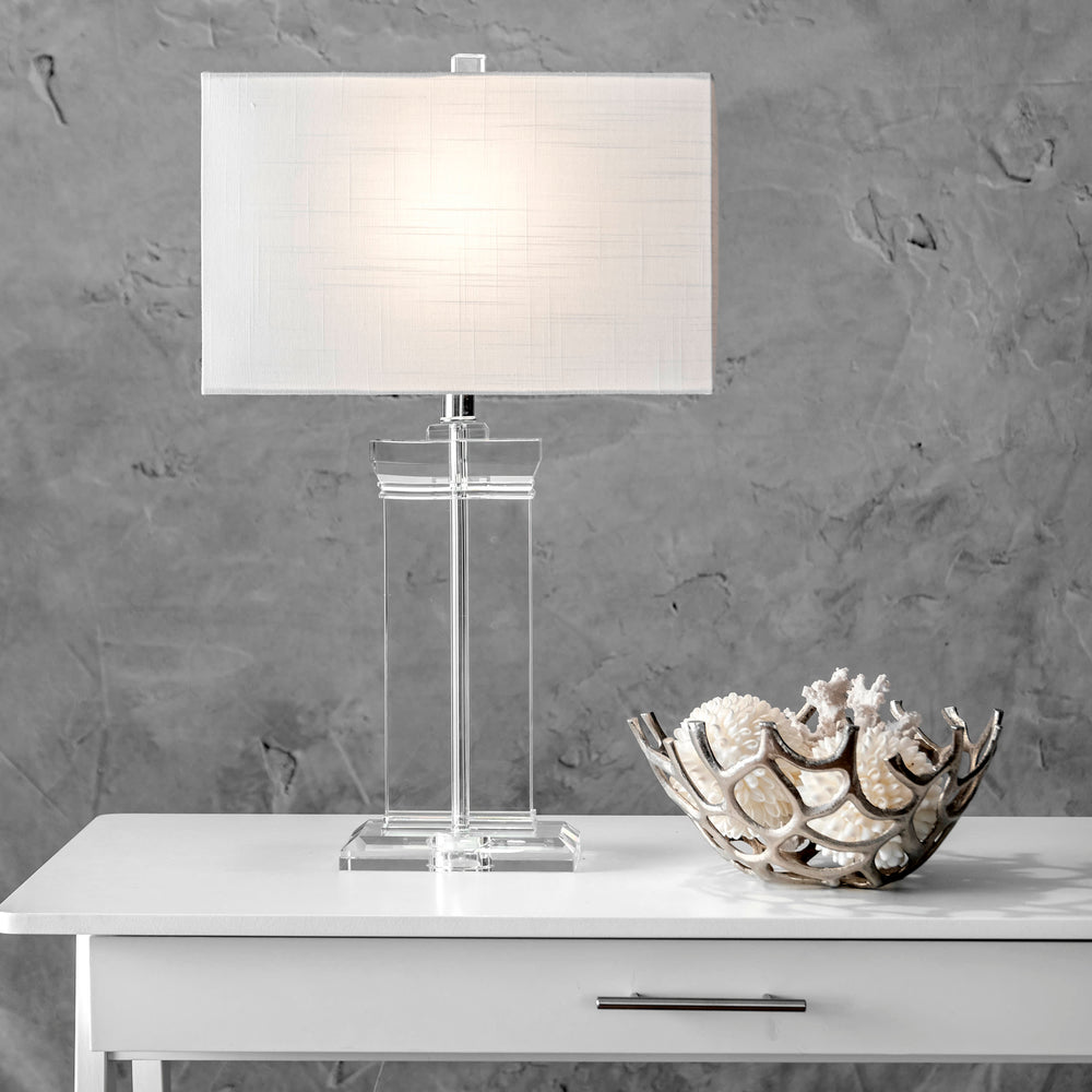 25-inch Helena Crystal Ionic Column Table Lamp | Clear