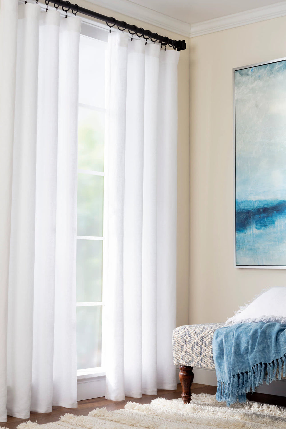 Stone Washed Linen Curtain Panel | White