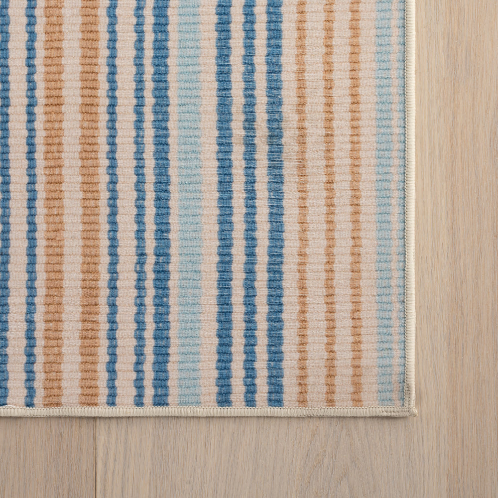 Stockholm Striped Machine Washable Rug | Blue