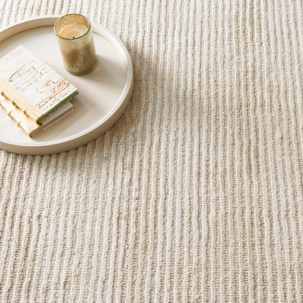 Cut Stripe Hand Knotted Viscosewool Rug | Ivory