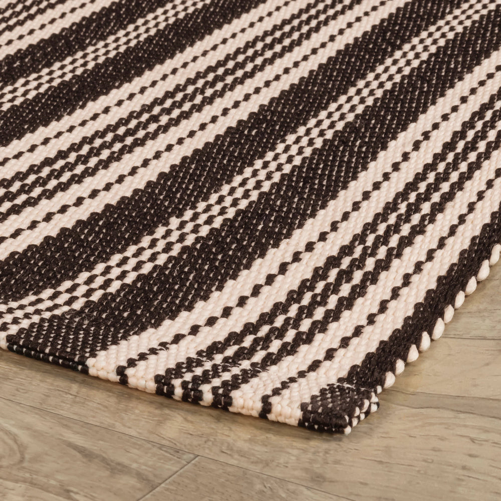 Ticking Stripe Handwoven Indoor/Outdoor Rug | Black/Ivory