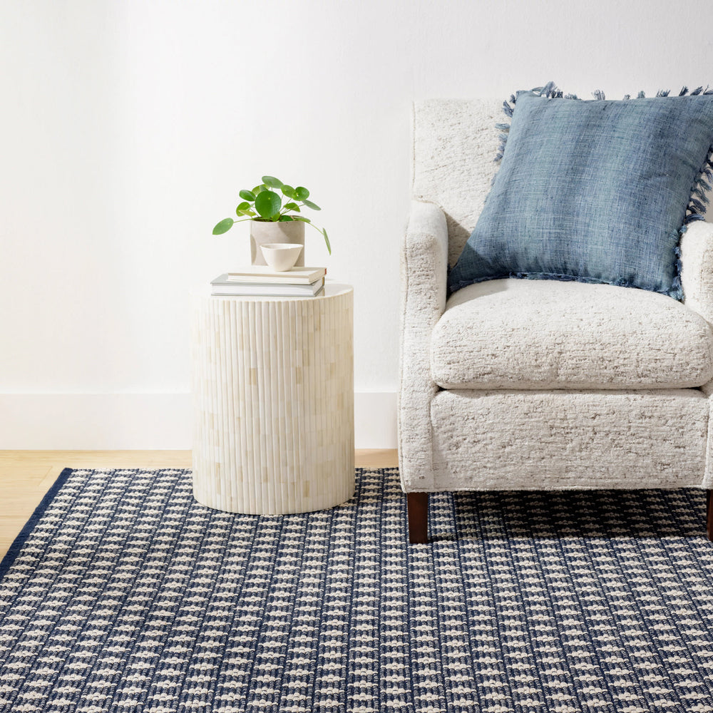 Dainty Diamond Handwoven Cotton Rug | Navy/Ivory