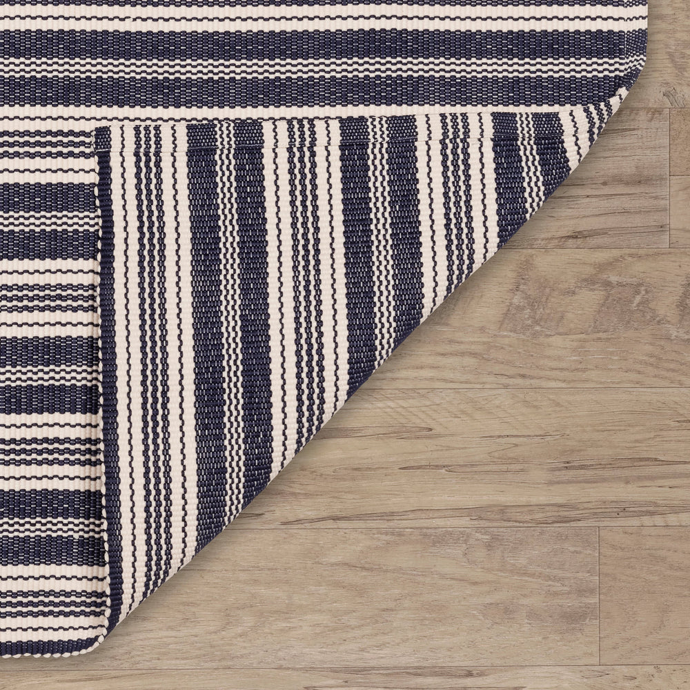 Ticking Stripe Handwoven Indoor/Outdoor Rug | Navy/Ivory