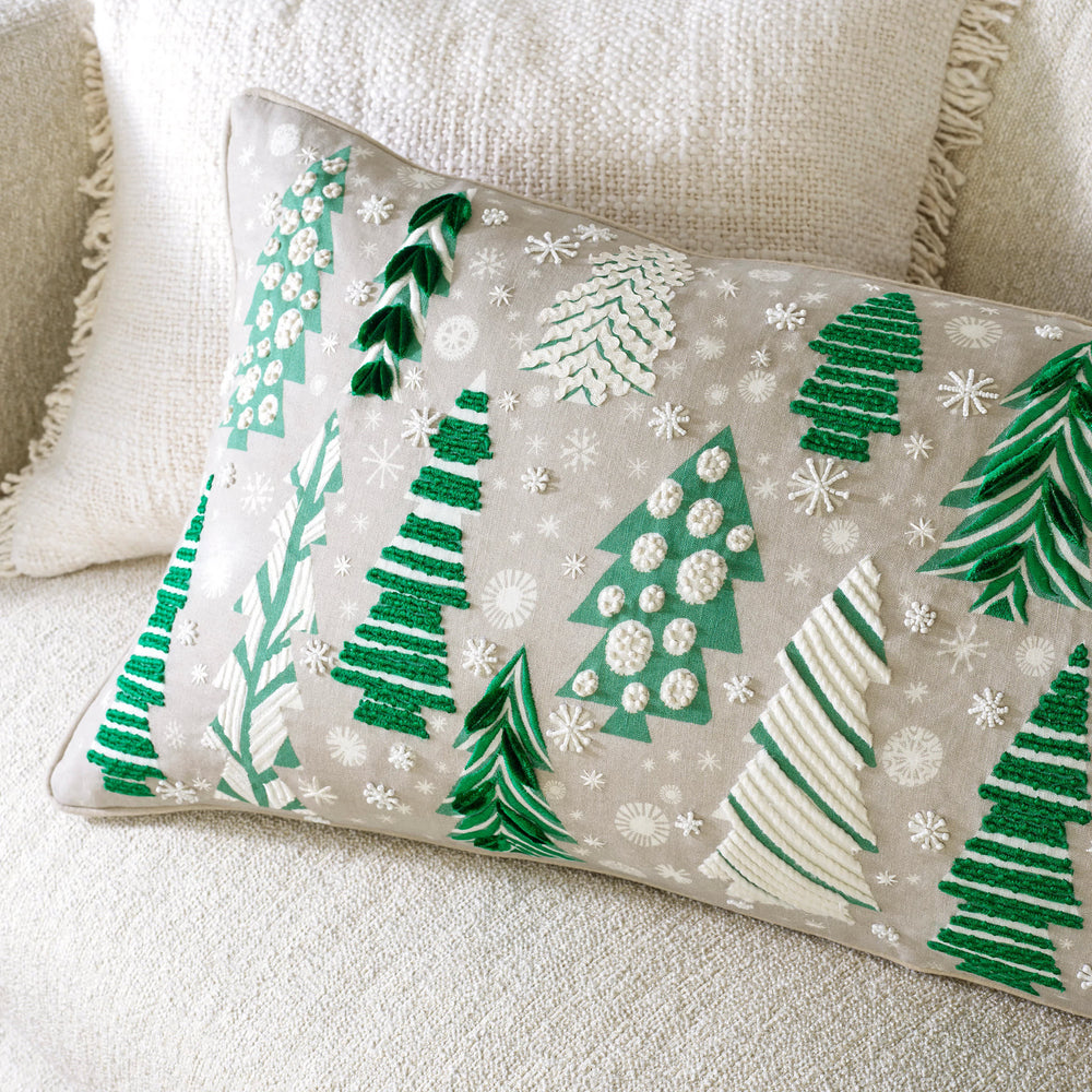 Festive Trees Embroidered Decorative Pillow Cover | Green