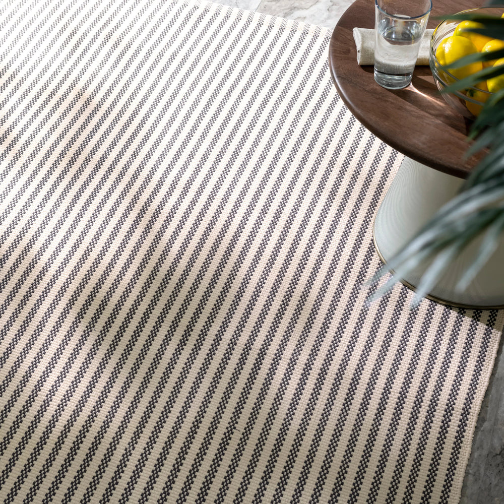 Pinstripe Handwoven Indoor/Outdoor Rug | Grey/Ivory