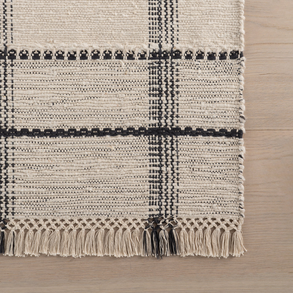 Zole Plaid Handmade Cotton Rug | Ivory