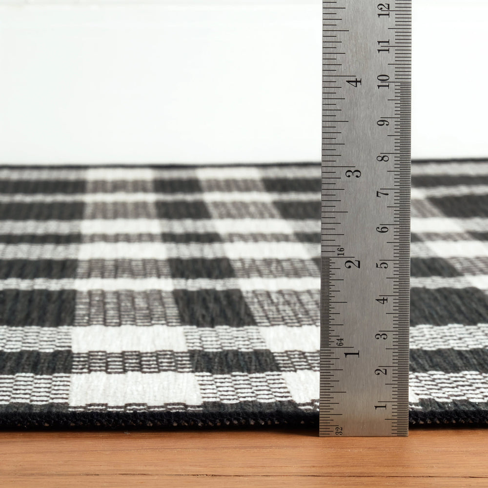 Houston Plaid Machine Washable Rug | Black