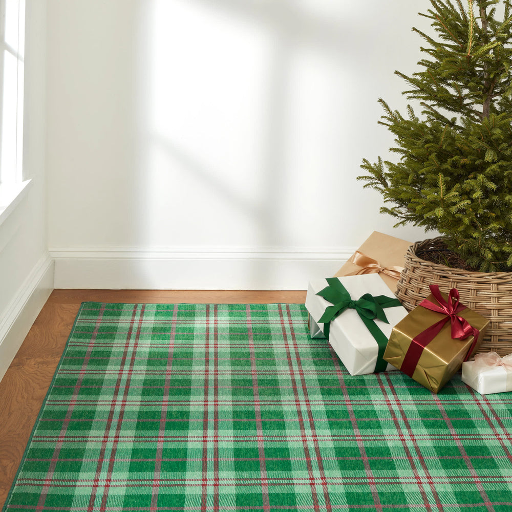 Jolly Plaid Machine Washable Rug | Green