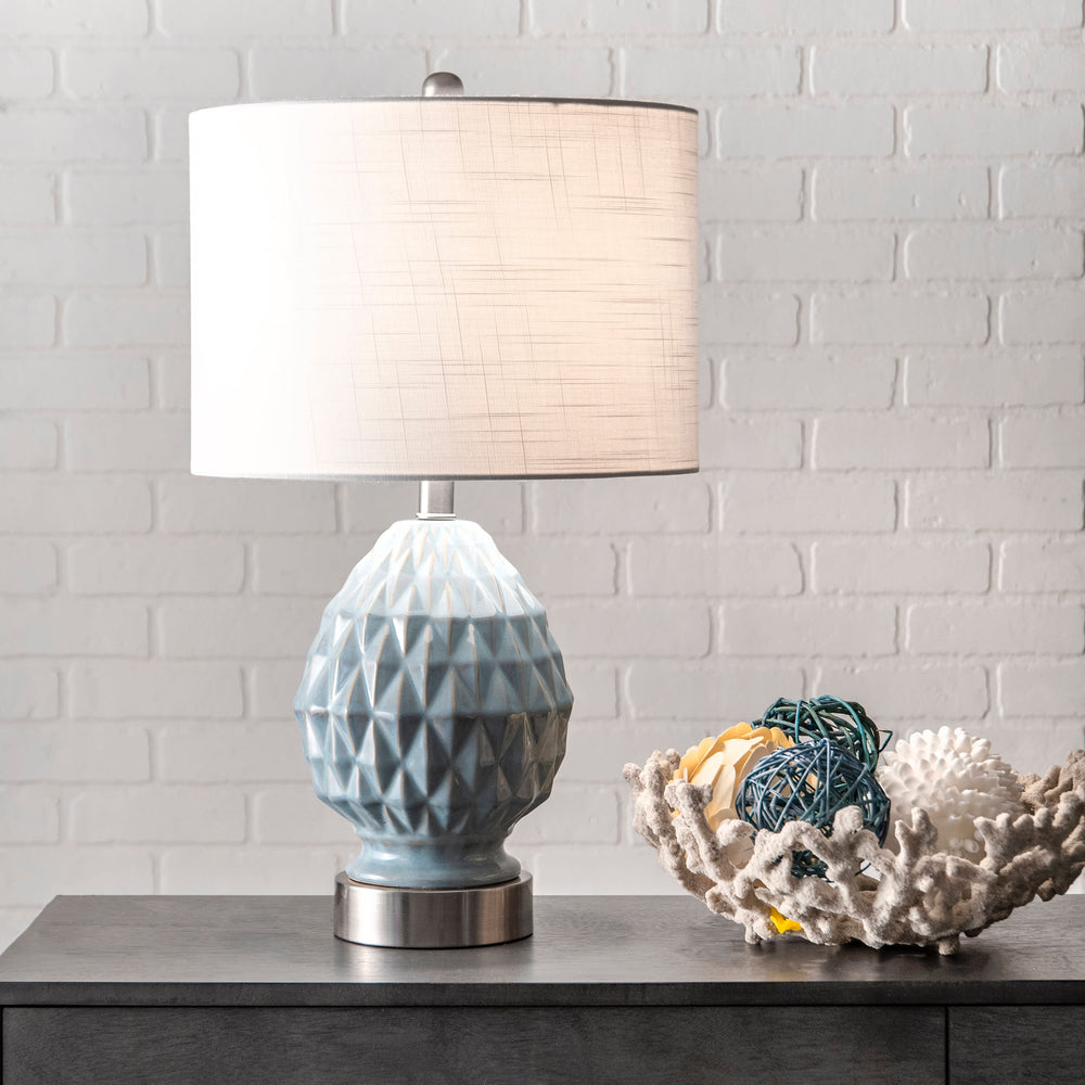 24-inch Textured Ceramic Egg Table Lamp | Light Blue