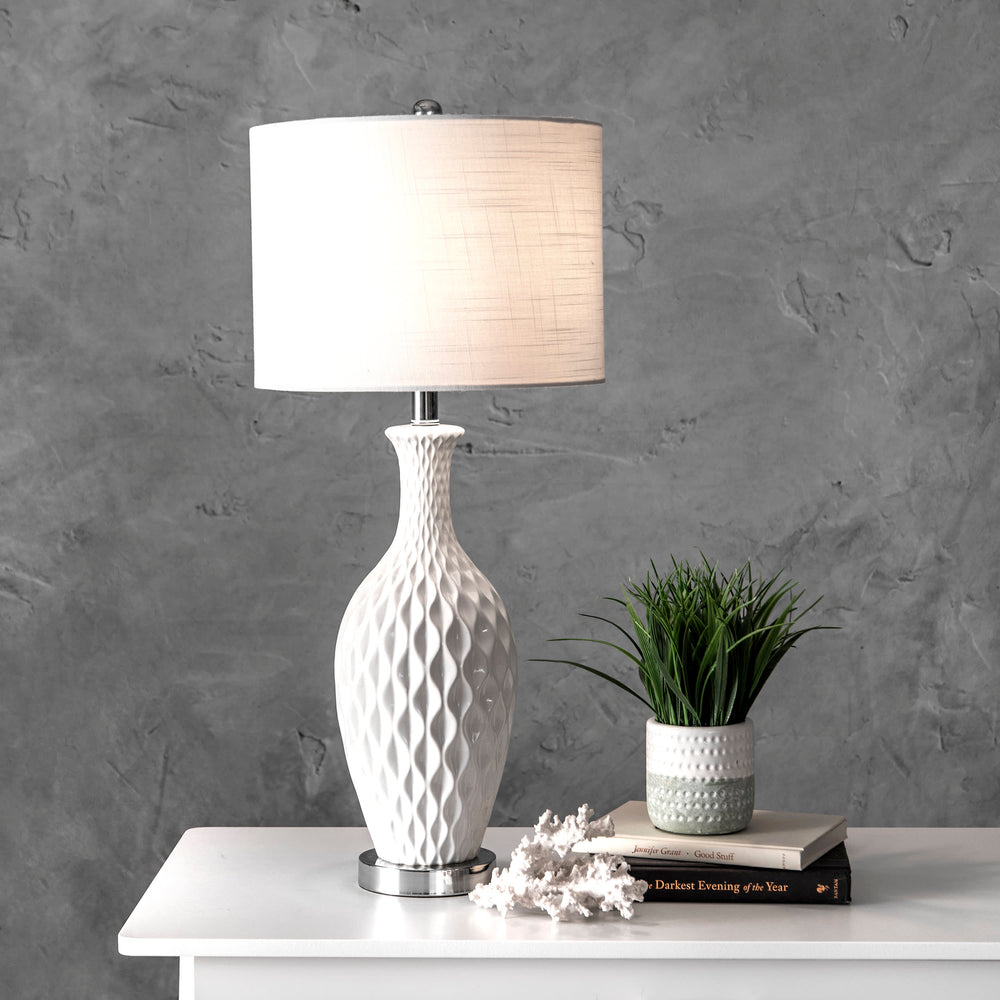 28-inch Diamante Textured Ceramic Table Lamp | Ivory