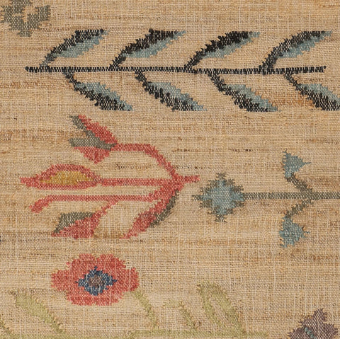 Folk Floral Kilim Handwoven Jute Rug Swatch | Natural