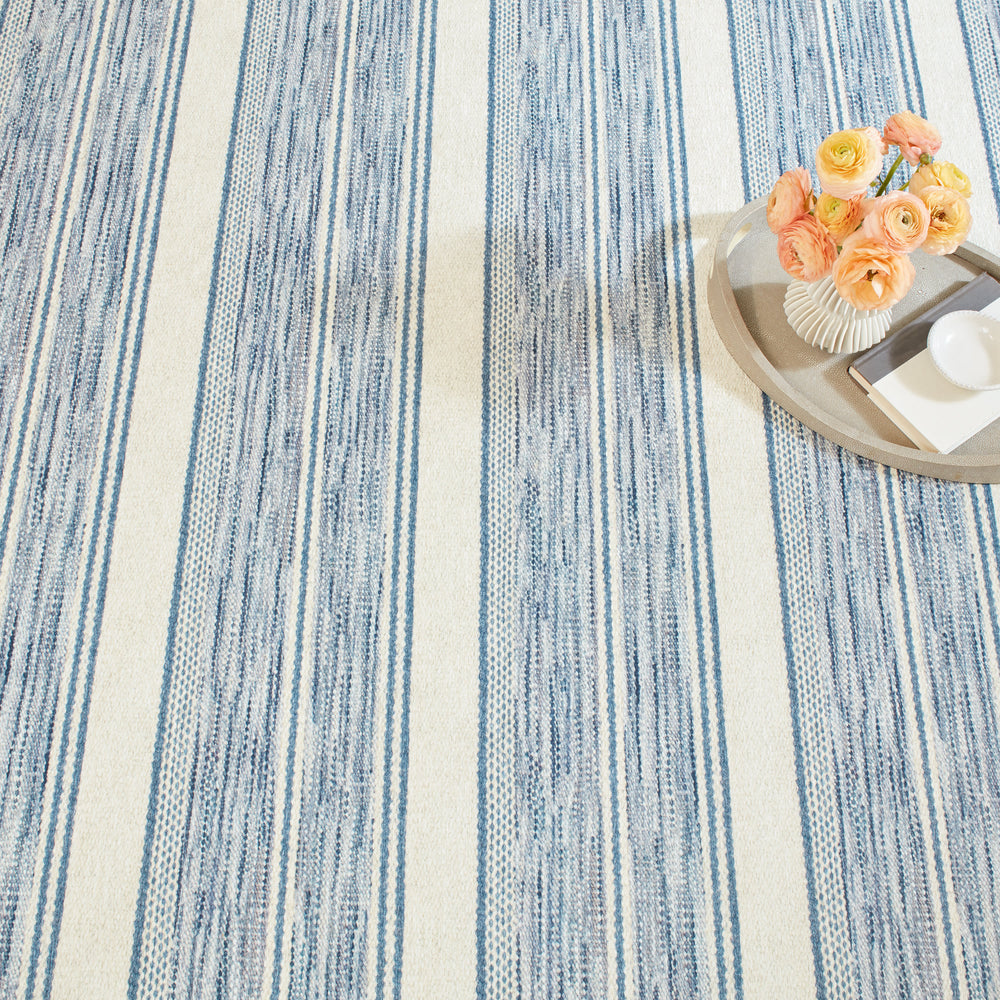 Ellington Stripe Machine Washable Rug | Blue